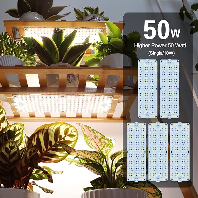 5Pack Panel Grow Lights for Indoor Plants Seed Starting Vegetables with 4/8/12/16/20 Hr Timer 40W Full Spectrum LED Plant Growing Lamps for Cabinet/Shelves/Greenhouse Plug-and-Play Connect Freely