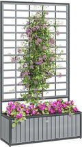 Outsunny Wooden Raised Garden Bed with Trellis Removable Pots Drainage Holes for Climbing Vines Vegetables Flowers Raised Planter Box for Backyard Patio Balcony 29 x 11 x 52 in. Gray