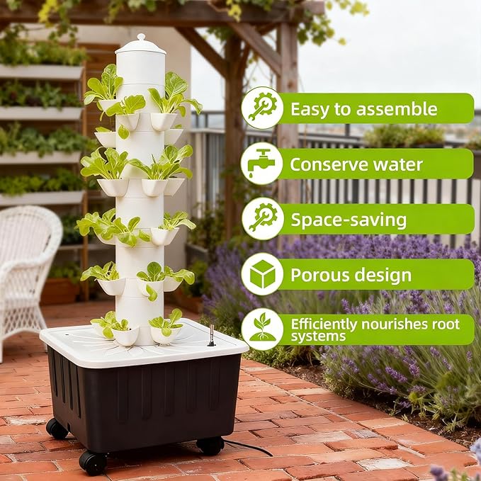 Hydroponics Growing System Indoor Gardening System Hydroponic Tower with 30 Liter Capacity Mobile Water Tank for Home Balcony or Small Greenhouse Growing