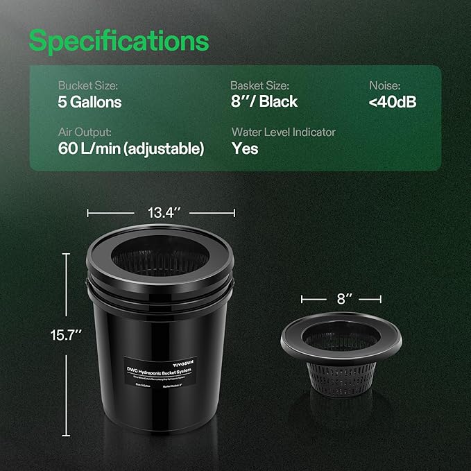VIVOSUN DWC Hydroponics Grow System with Top Drip Kit 5-Gallon Deep Water Culture Recirculating Drip Garden System with Multi-Purpose Air Hose Air Pump and Air Stone (8 Buckets + Top Drip Kit)