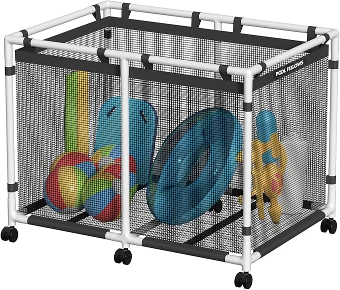 Pool Storage Bin 142 Gallons Holder for Noodles Toys Floats Towels Mesh Organizer for Swimming Equipments Basic Plus Style