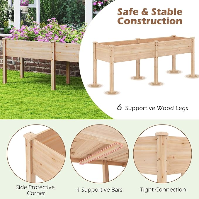 Giantex Raised Garden Bed Elevated Wood Planter Box with Drain Hole Gardening Planter Raised Bed for Planting Vegetables Flowers Succulents Herbs73 Lx23 Wx30 H