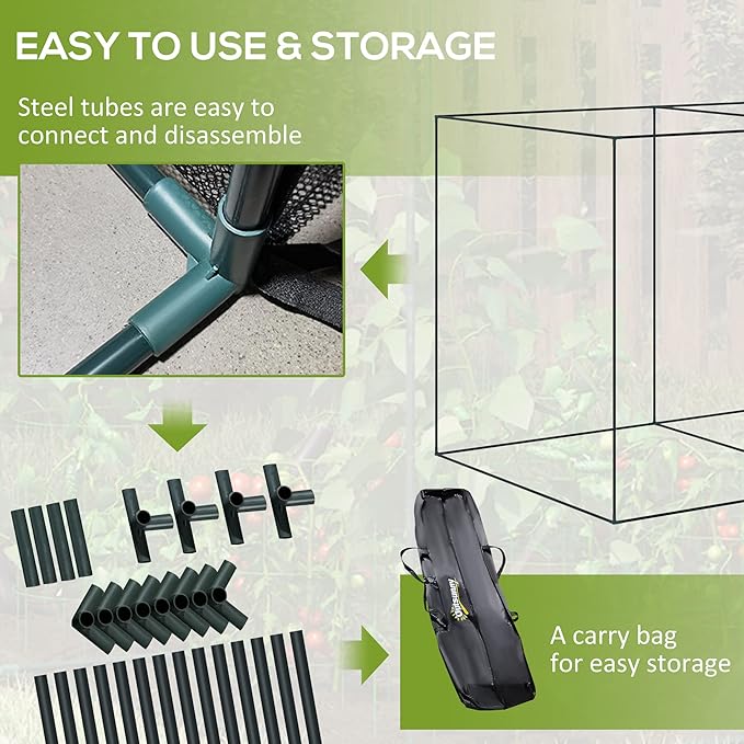 6' x 3' Crop Cage Plant Protection Tent with Zippered Doors for Vegetable Garden Backyard Green