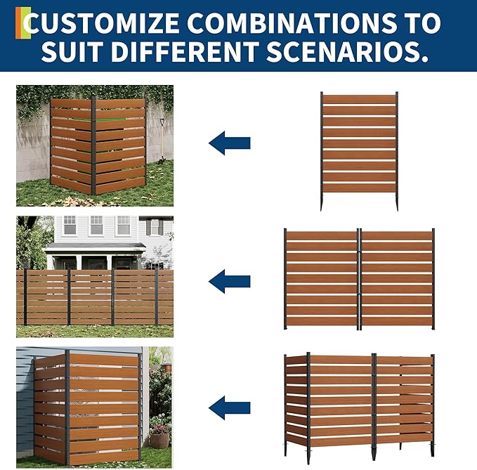 49 h x 38 w (2 Panels) Wood-Plastic Composite Privacy ScreenTrash Can Fence Air Conditioner Fence Wood Fence PanelIdeal Outdoor Privacy Wall Pool Equipment EnclosureTeak