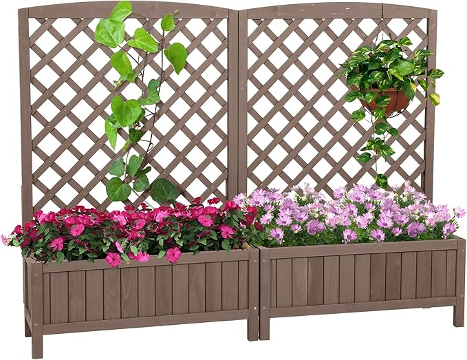 Garden Planter Box with Trellis Raised Garden Bed Outdoor for Climbing Plants Flowers High Capacity