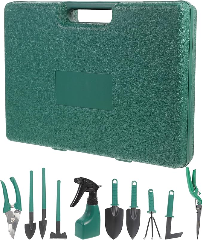 Garden Tool Set with Rake and Heavy Duty Shovels 10pcs Portable Gardening Tools for Planting and Pruning Includes Carrying Case for Lawn and Garden Maintenance
