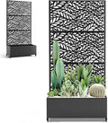 Metal Standing Planter Box with Trellis Privacy Planter for Patio Outdoor Raised Garden Beds with Trellis for Climbing Plants Garden Boxes with Wheels &amp Drainage Holes (35L Black Spring)