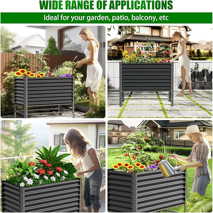Doniks Raised Garden Bed with Legs 48×24×37in Large Outdoor Metal Galvanized Garden Planting Box900lb Capacity for Vegetables Lawn Green Flowers Fruits Terrace