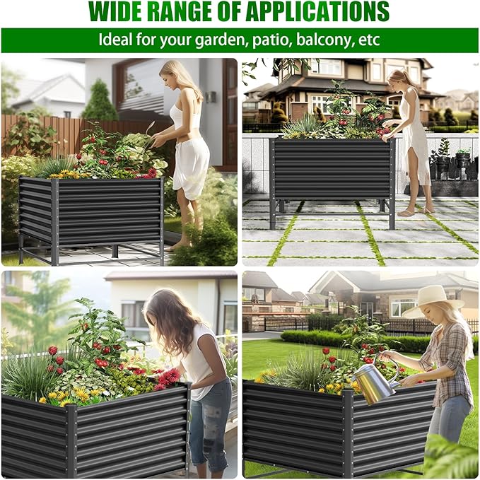 Doniks Raised Garden Bed with Legs 48×48×37in Large Outdoor Metal Galvanized Garden Planting Box1200lb Capacity for Vegetables Lawn Green Flowers Fruits Terrace