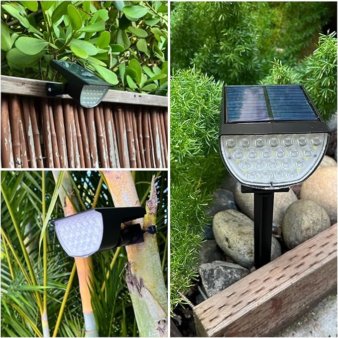Solar Lights Outdoor Waterproof IP65 Solar Powered 76 LED 3 Lighting Modes Solar Spot Lights Outdoor for Yard Garden Landscape Pathway (Warm White 4 Pack)
