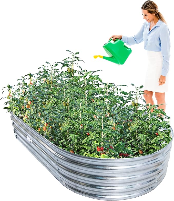 Galvanized Garden Bed Outdoor Raised Garden Bed for Vegetables Flowers and Herbs Planting Boxes Metal Planter Boxes Large Galvanized Steel Raised Bed Kit 6x3x1ft Planter Raised Beds Oval