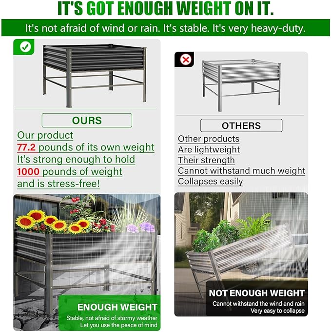 Galvanized Raised Garden Bed with Legs48×48×32in Large Metal Elevated Raised Planter BoxRaised Garden Bed1000lb Capacity with Drainage Holes for Vegetables Lawn Green Flowers Fruits Terrace