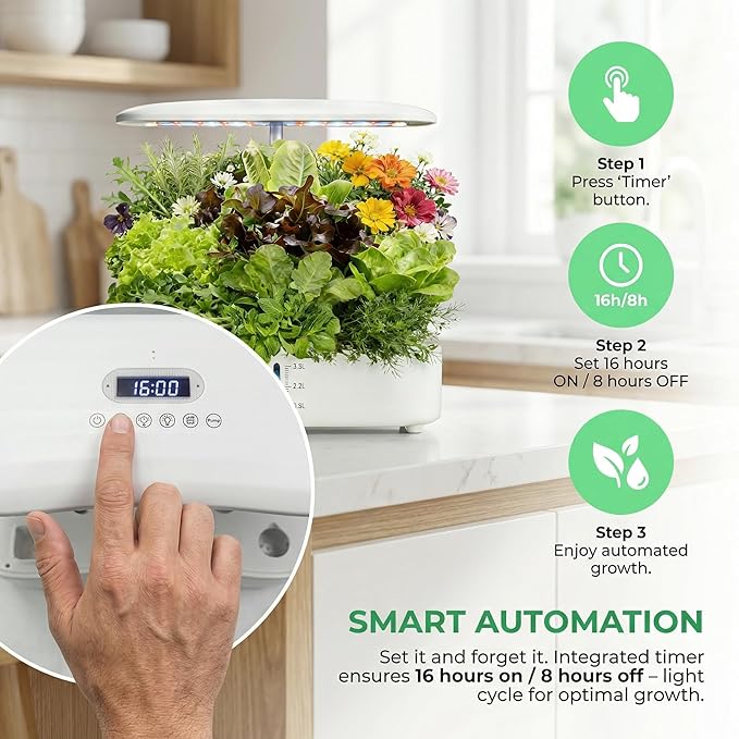 Hydroponics Growing System Kit Soil-Free Indoor Herbs Garden 12 Pods Plant Growth Equipment with 24W Full Spectrum LED Grow Light Smart Silent Cycle Water Pump 3.8L Tank for Gardening