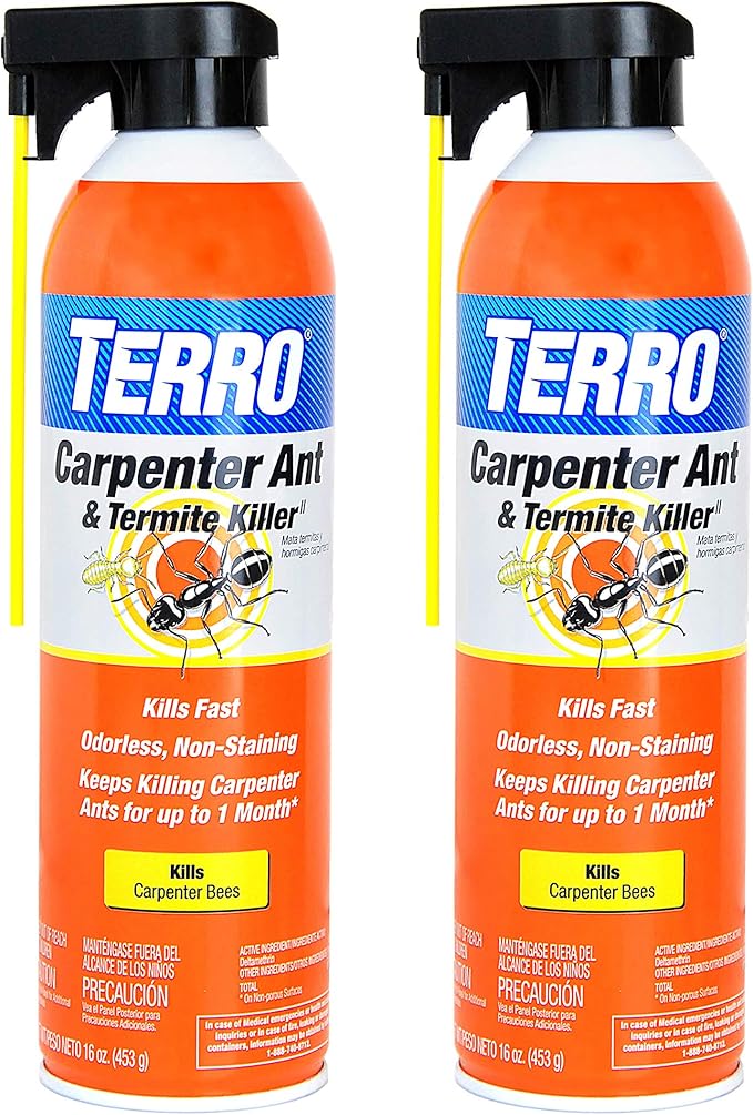 TERRO Ready to Use Indoor and Outdoor Carpenter Ant Termite and Carpenter Bee Killer Aerosol Spray - T1901SR - 2 Pack 32 Total Ounces