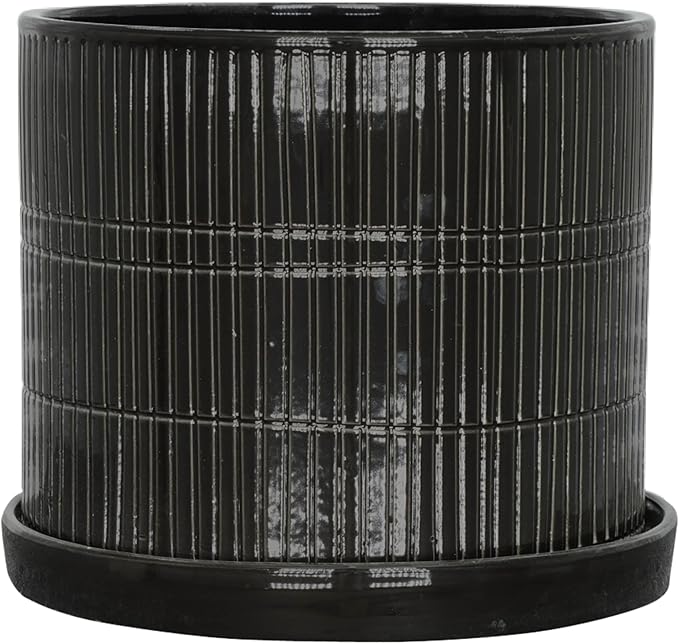 S2 1012 Textured Planter W Saucer Black
