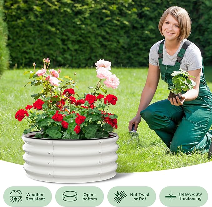 GarveeLife Raised Garden Beds Outdoor 2 Pack 2x2x1 ft Galvanized Raised Garden Bed for Gardening Round Metal Planter Box for Planting Plants Vegetables and Flower White