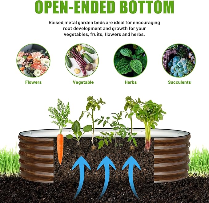 SnugNiture Galvanized Raised Garden Bed 6x3x1.5ft Oval Metal Planter Box for Planting Outdoor Plants Vegetables