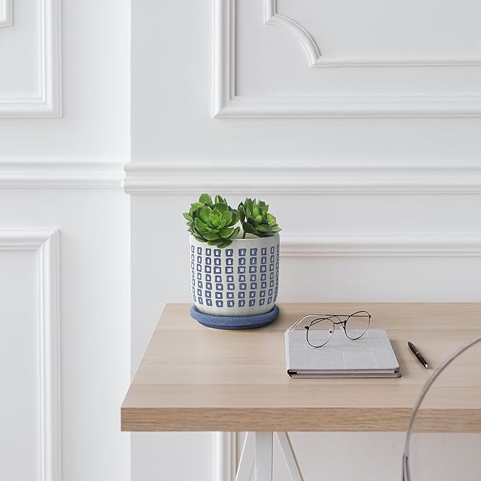 Generic 5 Tiny Squares Planter W Saucer Blue