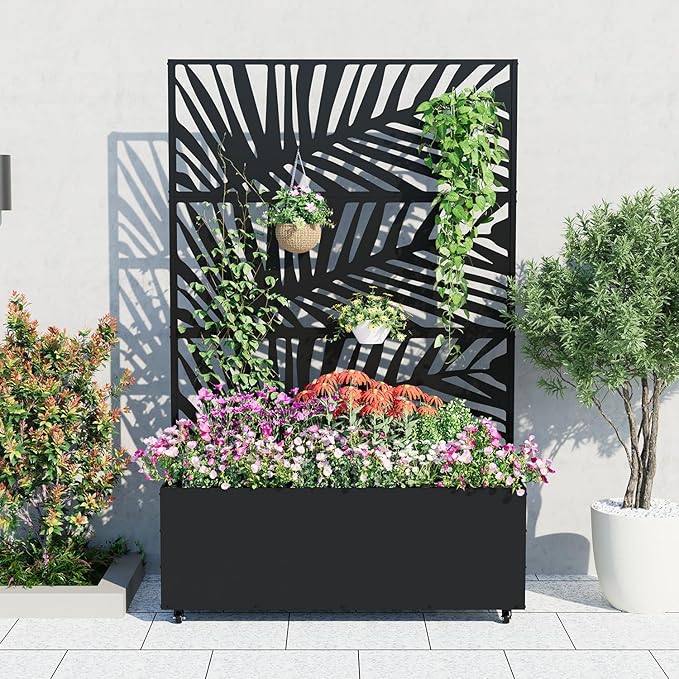 Galvanized Metal Planter Box with Trellis 47X16X71 Raised Garden Bed (with/Without Wheels) Privacy Screen for Climbing Plants Veggies &amp Vines Patio Planter with Drainage Holes 16 Deep
