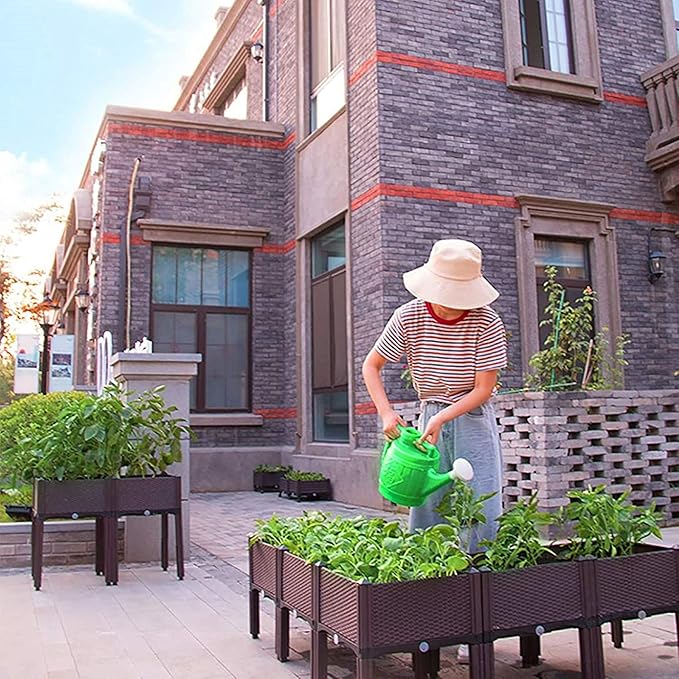Elevated Planting Box Outdoor Planter Boxes with Legs Modern Rattan-Style Plastic Plant Stand Garden Raised Bed for Vegetables48x16x14/120x40x36cm