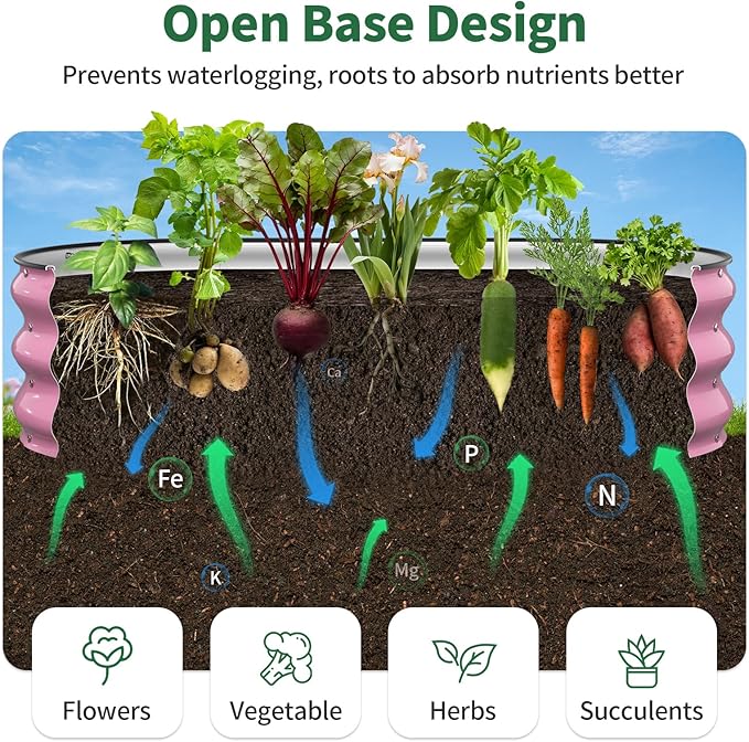 Kesfitt Raised Garden Bed 4x2x1 FT Galvanized Steel Metal Raised Garden Bed Oval Open-Bottom Design 12-Inch Deep for Outdoor Vegetable &amp Herb Gardening Blushing Pink