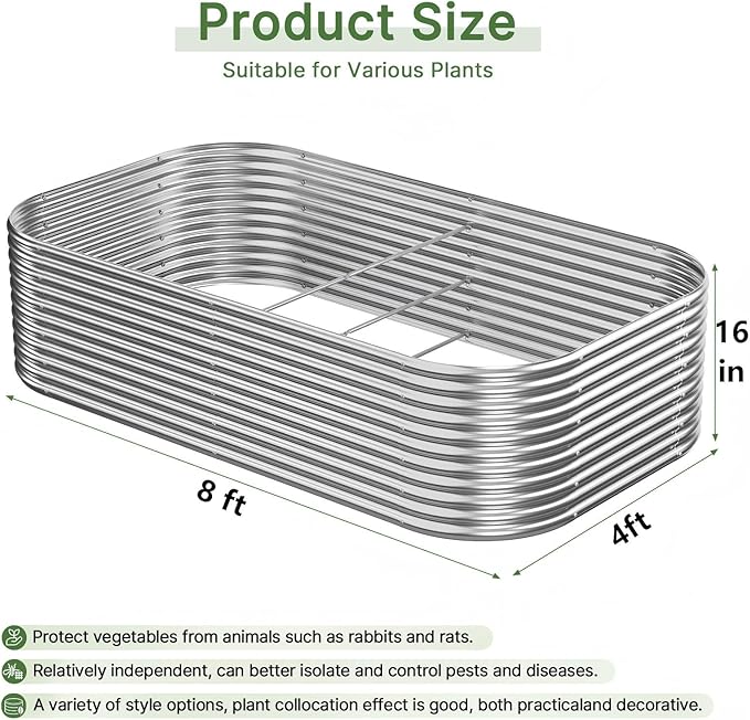 2 PCS Tall 8x4ft Galvanized Raised Garden Bed Outdoor Metal Garden Bed for Vegetables Above Ground Garden Box for Flower Steel Raised Beds for Gardening