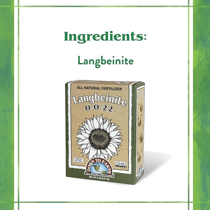 Down To Earth All Natural Fertilizers Organic Langbeinite Potassium Magnesium Sulfate (K-Mag) Granular Plant Food 0-0-22 5 lb