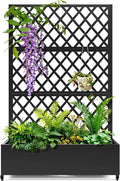 Metal Planter Trellis Box with Wheels &amp Drain Plug Outdoor Raised Garden Bed Patio Privacy Screen with Planter for Climbing Plants Vegetables 73x47x16 Black-Diamond