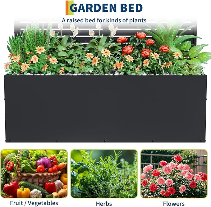 Metal Planter Box with Trellis 71X47X16 Privacy Planter for Patio Large Raised Garden Bed with Privacy Screen for Climbing Plants with Drainage Holes 15.7 Deep Planting Bed