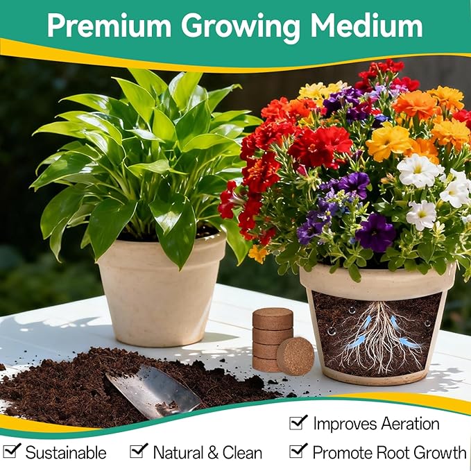 ZeeDix 200pcs(40mm) Coco Coir Pellets Potting Soil Indoor Plants Compressed Coconut Coir Soil Pellets Seed Starting Pellets Soil Discs for Planting Flowers Bonsai Herbs Plants and Vegetables