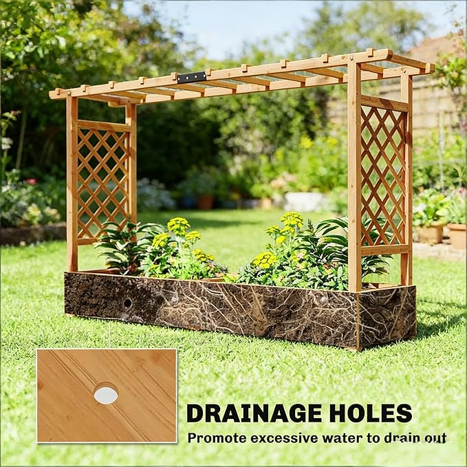 Decorative Wooden Planter Box with Trellis - A Raised Garden Bed That Enhances Patio Deck or Backyard Decor Grows Roses Ivy or Cucumbers in Style