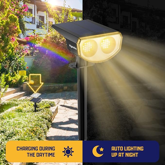Kyosho Solar Outdoor Lights Waterproof IP67 38 LEDs Solar Spot Lights Outdoor 2-in-1 Landscape Spotlight with 3 Modes for Lawn Pathway Yard Pool 4 Pack