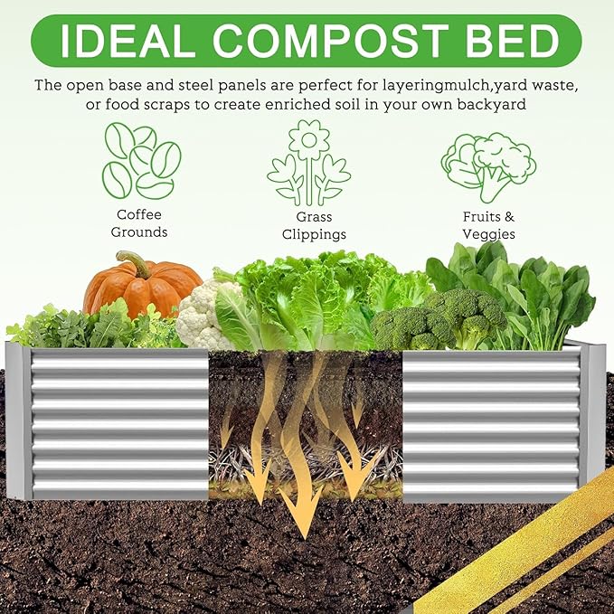 FRIZIONE 4pcs 6x3ft Galvanized Raised Garden Bed OutdoorAbove Ground Garden Bed for VegetableMetal Raised Beds for FlowerSteel Raised Beds for Gardening
