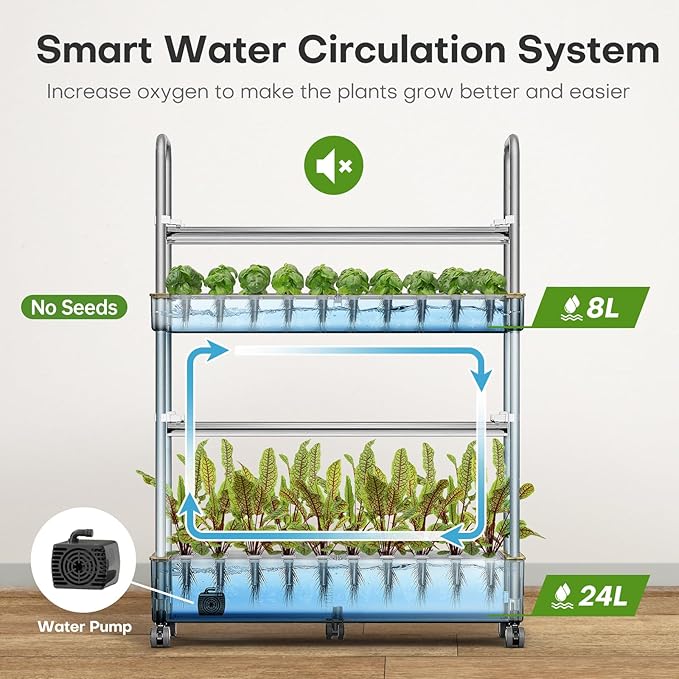 Indoor Garden Hydroponics Growing System 60 Pods Vertical Garden with LED Grow Light - Plant Germination Kit Aeroponic Veggie Flower Fruit Growth with Smart Socket &amp Pump System for Home