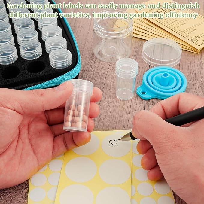 48 Slots Seed Storage Organizer Garden Seeds Saver Kit with 7 Seed Envelopes Label Sticker Funnel for Flower Plants Vegetable Seeds Saving