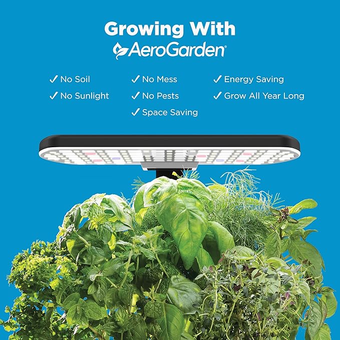 AeroGarden Harvest Lite in Black Soil-Free Indoor Hydroponic Garden with LED Grow Light for Year-Round Gardening of up to 6 Herbs and Vegetables