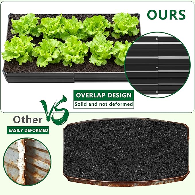 3 Pack 6x3x1FT Galvanized Raised Garden Beds Kit Outdoor Metal Gardening Planter Box for Vegetable Elevated Flower HerbsBlack