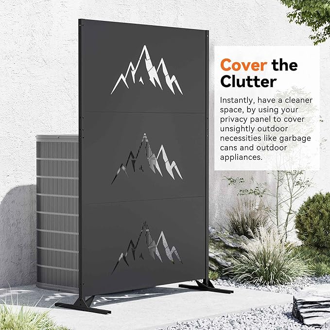 Modern Shade 4x6 FT Metal Privacy Screen with Artistic Modular Designs Decorative Patio Privacy Fence &amp Garden Divider Freestanding Outdoor Metal Fence Panel Weather-Resistant (Summit Horizon)