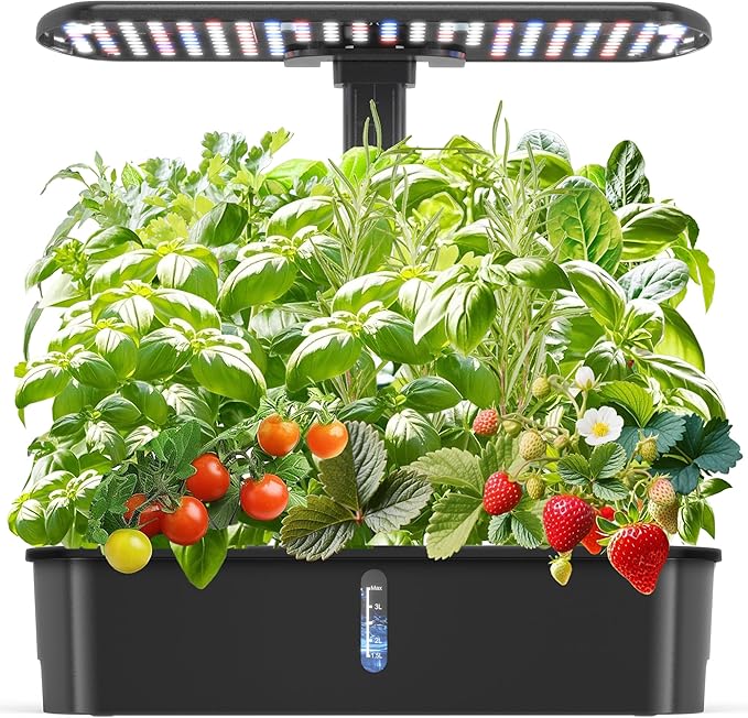Hydroponics Growing System KitsSmart Indoor Herb Garden with 24W LED Grow Light Planting Height Adjustablewith12 Pods Plant Germination Kitwith Quiet Pump Ideal Gift for All Ages