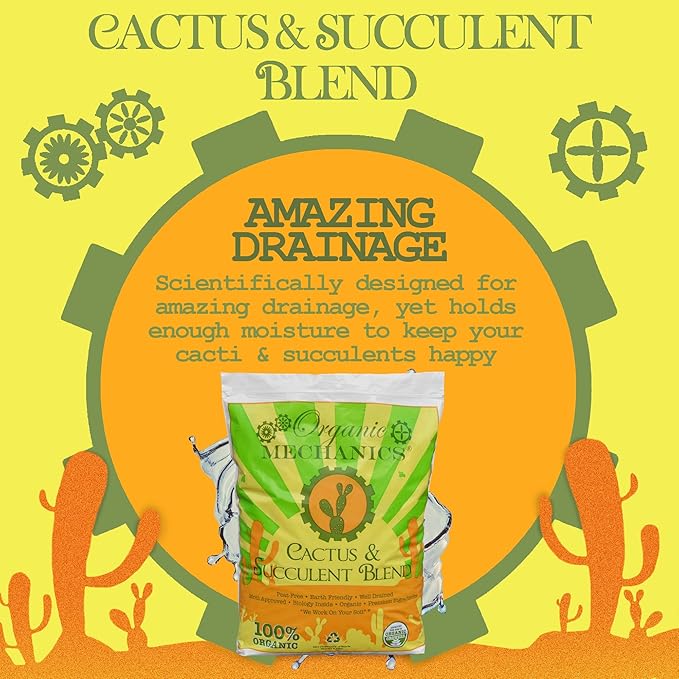 Organic Mechanics Cactus and Succulent Blend Potting Soil 8 qt – Well-Drained Organic Mix – Enhances Plant and Root Growth with Biochar Rice Hulls and Worm Castings