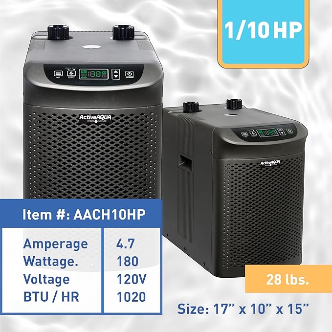 Active Aqua 0.10 HP Water Chiller with Boost | Cold Plunge &amp Ice Bath Cooler | Digital Temp Control | Fresh &amp Salt Water Hydroponics Aquariums | 10–40 Gal