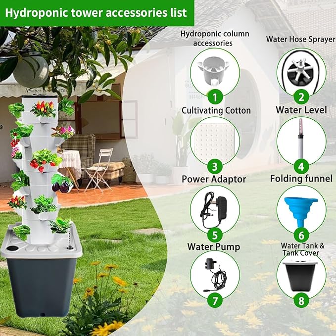 Hydroponics Growing System Aeroponics Tower 25 Holes Garden Planting Kit Water Circulation Pump for Indoor Herb Cultivation(25holes)