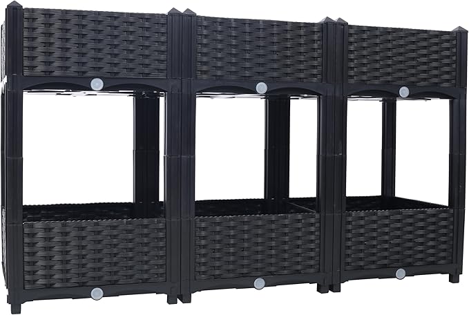 Planter Raised Beds Elevated Drainage Plug Raised for VegetableFlowerHerb Outdoor Standing Planter Beds Gardening KitBlack47.2x15.7x27.7 RP196