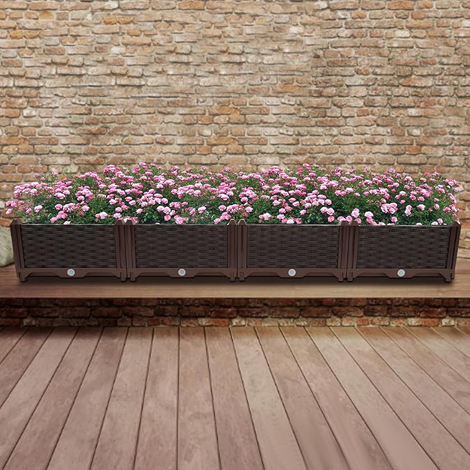 61x15x8.6in Raised Garden Bed Floor Standing Elevated Plastic Planting Planter Boxes for Backyard Patio Balcony Garden Boxes Outdoor Raised with Drainage System -Coffee