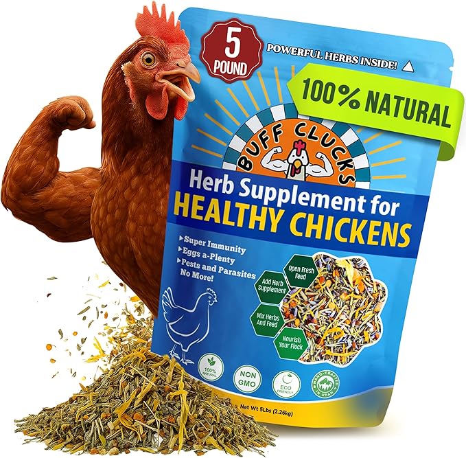 Herb Supplement for Backyard Chickens - Natural Chicken Treats Poultry Feed Botanical Mix Plant-Based Coop Snacks for Daily Wellness Feather Quality Egg Production USA (5 LB)