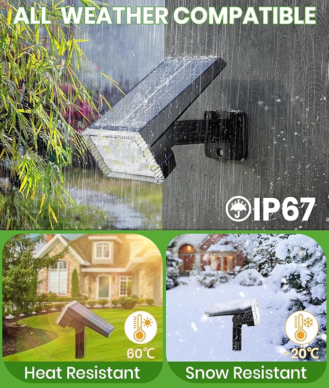 Bright Solar Spot Lights Outdoor [58 LED/12000K/3 Modes] Solar Lights Outdoor Waterproof IP67 Auto On/Off 2-in-1 Wall Light Flood Light for Tree Yard Garden Pathway 2 Pack