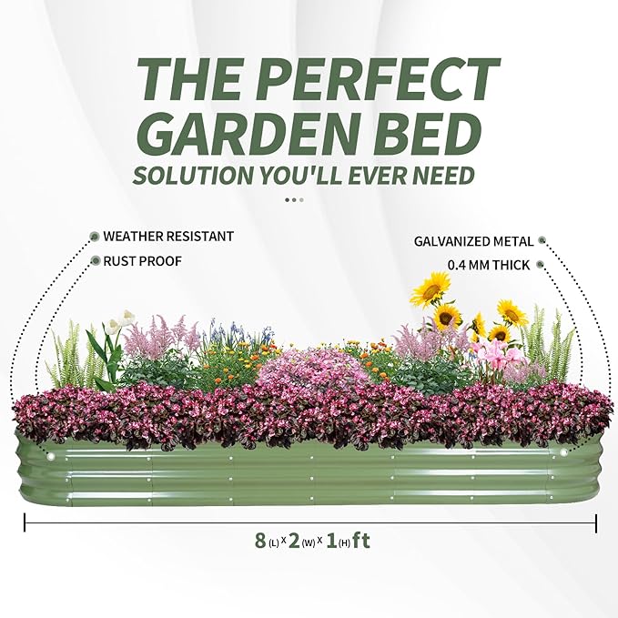 1MORE Galvanized Raised Garden Bed- Planter Garden Boxes Outdoor Raised Beds for GardeningMetal Garden Bed Kit for Vegetables Flower Planter Raised Beds.8x2x1ft Green-2pcs