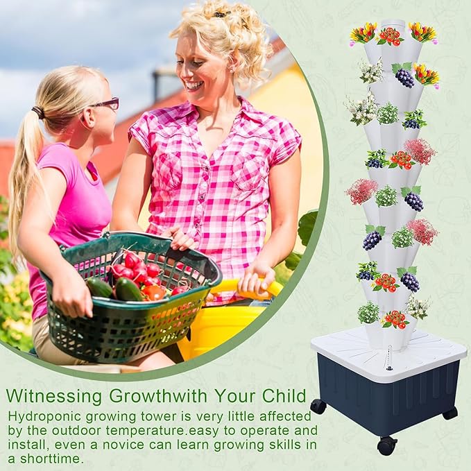 hydroponics Growing 20 Pods Vertical Hydroponics Tower Indoor Smart Garden Planter Hydroponic Growing Kits with Hydrating Pump Adapte