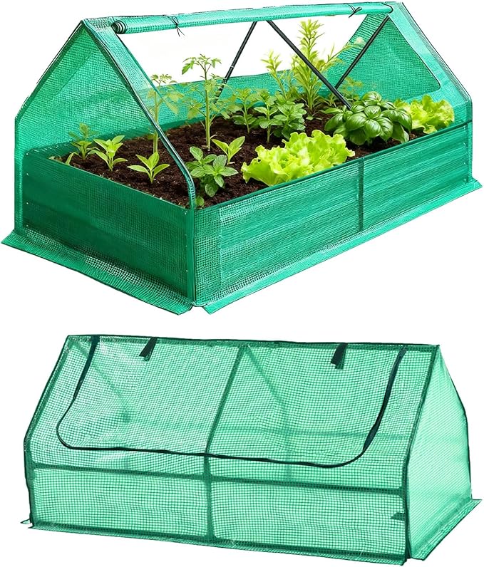 Multi - Weather Use Mini Greenhouse L70.9 × W35.4 × H11.8 Raised Garden Bed 3-in-1 Multifunctional Raised Garden Bed with Greenhouse High - Strength Galvanized  for Balconies and Terraces