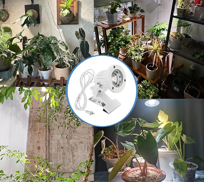4 Pcs White Metal Clip Mount Full Spectrum Cold Light Spot Lamp with 5.9 Feet Plug in Timer Switch Cord for Indoor Plants Simple Style Adjustable Angle